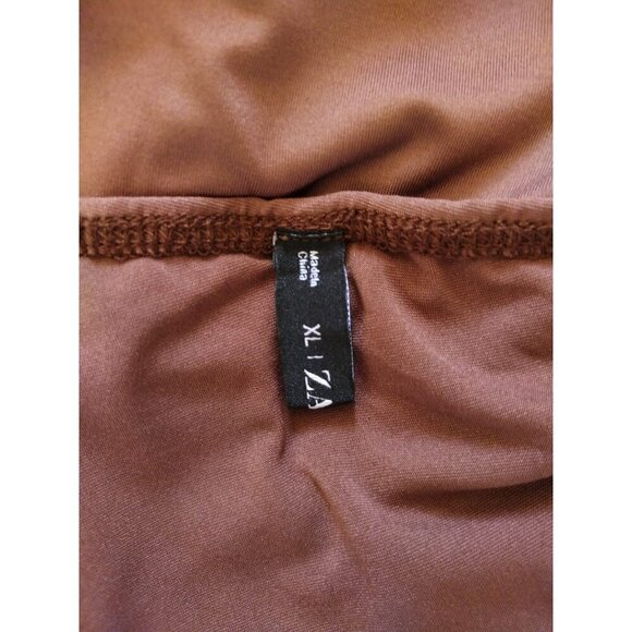 Brown Asymmetrical Midi Dress with Ruched Detail, One Shoulder, Size XL - Picture 3 of 9